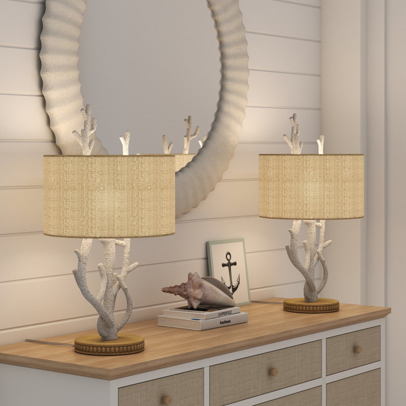 Coral - 28" White Resin Table Lamp - Set of 2 - White, Natural Finish