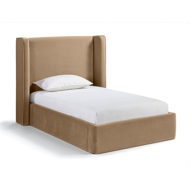 Kendall Wanaque Velvet Upholstered Bed, Beige Velvet, Twin