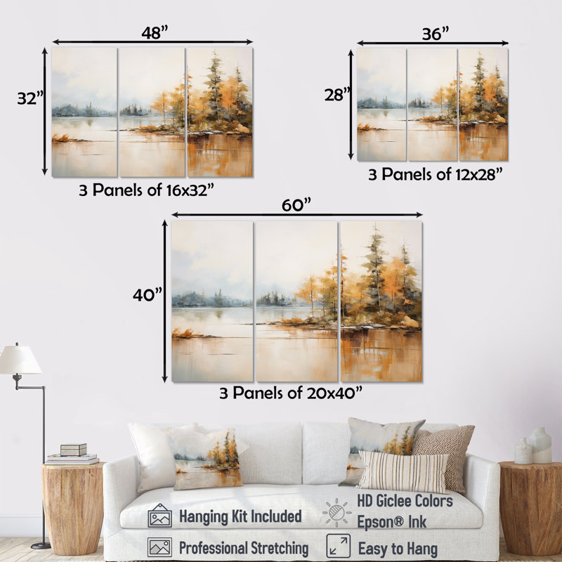 Minimalisme, lac, tranquillité, rivière, ensemble d'art mural, H 28 po x l 36 po x P 1 po, Toile tendue