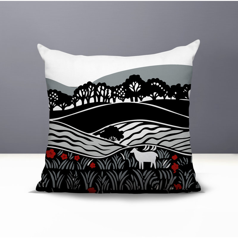 Coussin décoratif intérieur / extérieur Voldy Floral Landscape, Gris, Carré 15 po