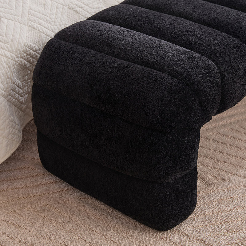 69.7"Wide Modern Upholstered Armless Bed Bench, Channel Tufted Couch Daybed Chaise, Chenille Ottoman Foot Stool For Living Room And Bedroom, Entryway, Black