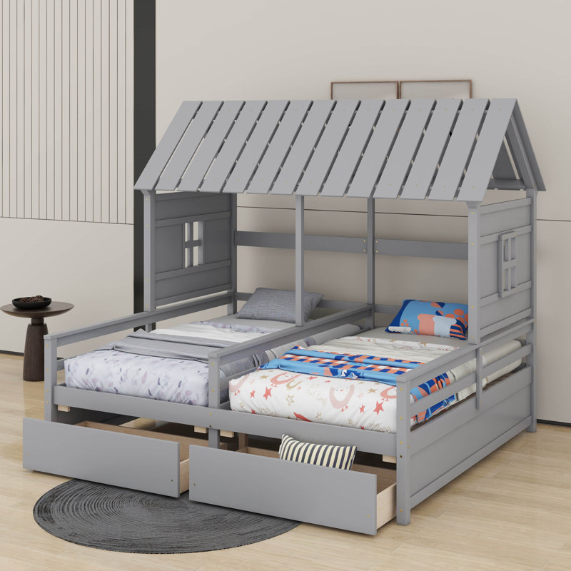 Lits plateforme simple avec tiroirs, Gris