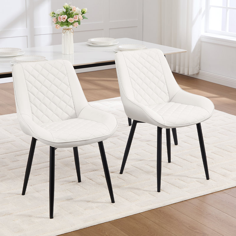 Faux Leather Upholstered Metal Dining Chair, White