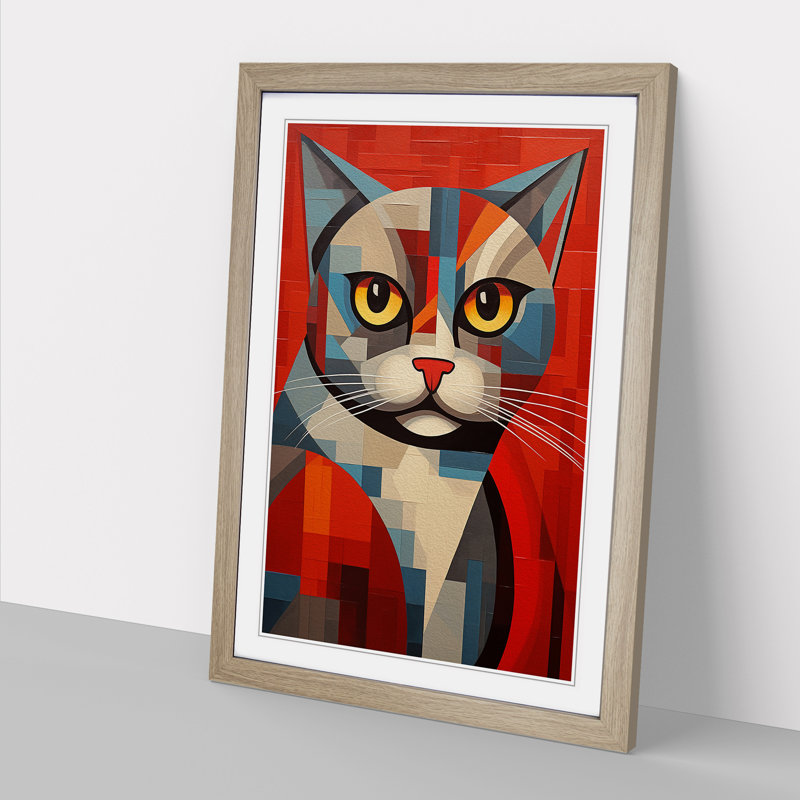 Cat Constructivism - Single Picture Frame Print on Wood, Oak, 46cm H x 34cm W x 2cm D