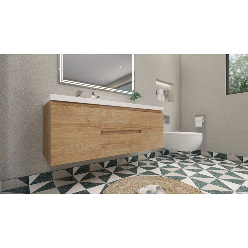 Single Bathroom Vanity with Acrylic Top, New England Oak