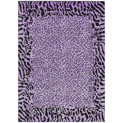 3' X 5' Purple Animal Print Washable Indoor Outdoor Area Rug