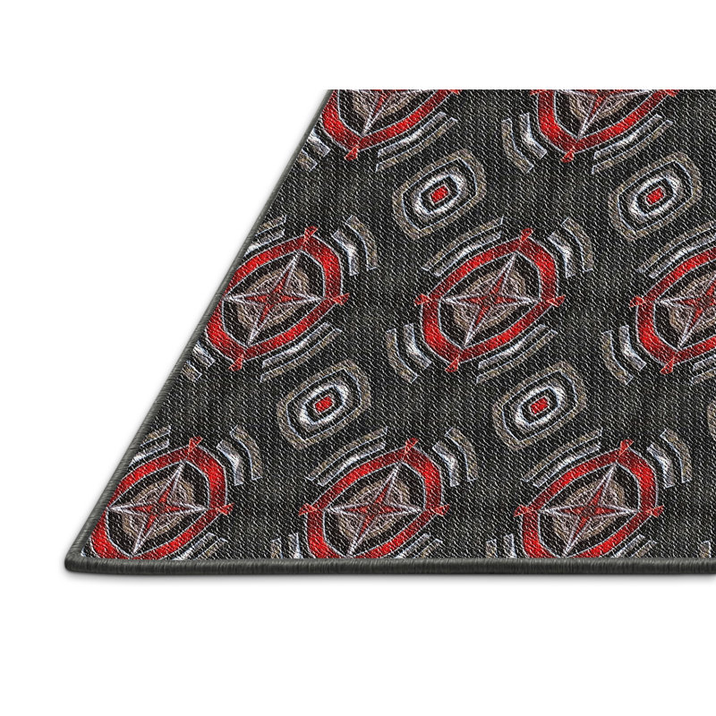 Tapis rouge/noir tissé à la machine, Rectangle 5 pi x 8 pi
