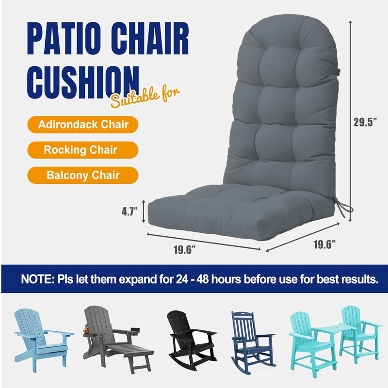 Thick  Adirondack Chair Cushion, High Back Patio Cushions, 1, Dark Gray