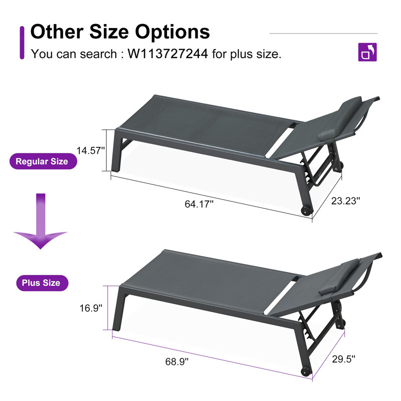 Ensemble de chaise longue de patio en aluminium 3 pièces Shiner, Gris