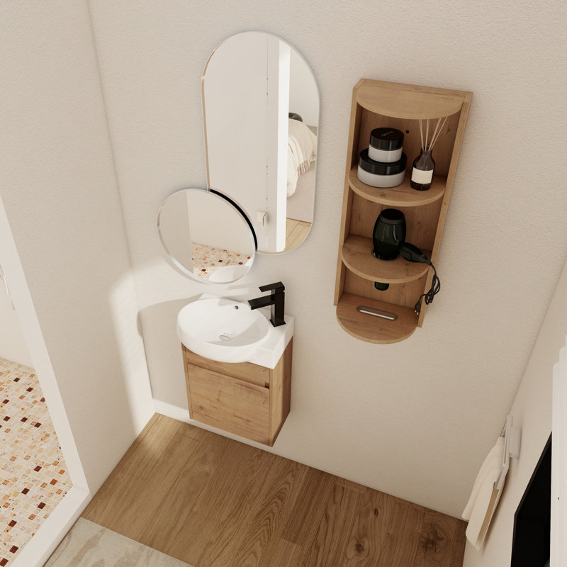 Meuble-lavabo compact à fermeture en douceur avec lavabo et support de rangement, parfait pour les petits espaces et une organisation efficace