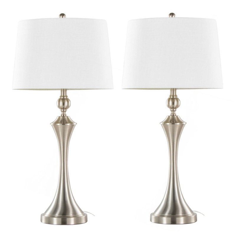 Flint 30" Contemporary Metal Table Lamp With Textured Slub Linen Shade And Built-In Usb Port From Grandview Gallery - Set Of 2