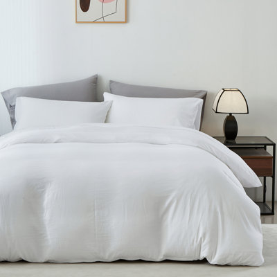 Housse de couette blanche simple avec fermeture à glissière Kakijumn, comprend 1 housse d'édredon 68 po x 88 po et 2 taies décoratives 20 po x 26 po