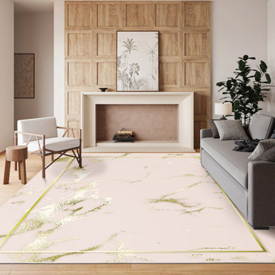 Tapis tissé élégant (4 x 6 pieds), 100% polyester, d'une hauteur de poils de 0,3 po | Pois antibactérien antidérapant en PVC | Lavable à la machine, impression numérique en 3D | Parfait pour le salon, la chambre à coucher et le bureau