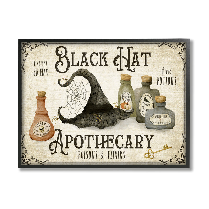 «Ba-812» encadré «Black Hat Apothecary Potions» encadré sur bois par Deane Beesley, Giclée encadrée noir minuit