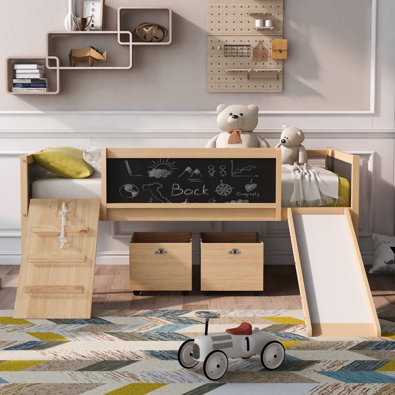Twin Size Loft Bed With Climbing Frame, Natural