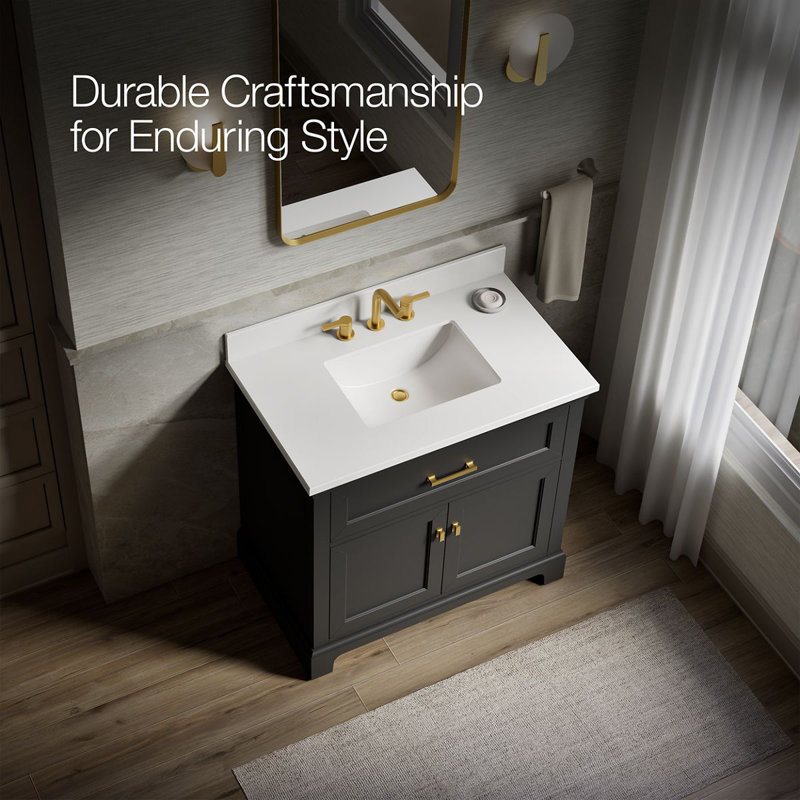 Charlemont 30 In. Bathroom Vanity Cabinet With Sink And Quartz Top, 30", Brushed Brass, Dark Warm Gray
