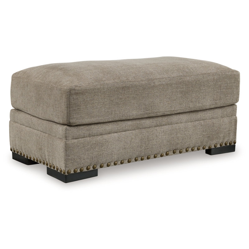 Beige Traditional Nailhead Accent Ottoman
