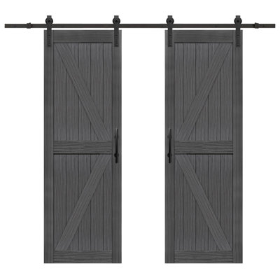 S&Z TOPHAND® Double MDF Barn Door With Sliding Door Hardware Kit , Solid Barn Door Slab Covered With Water-Proof PVC Surface