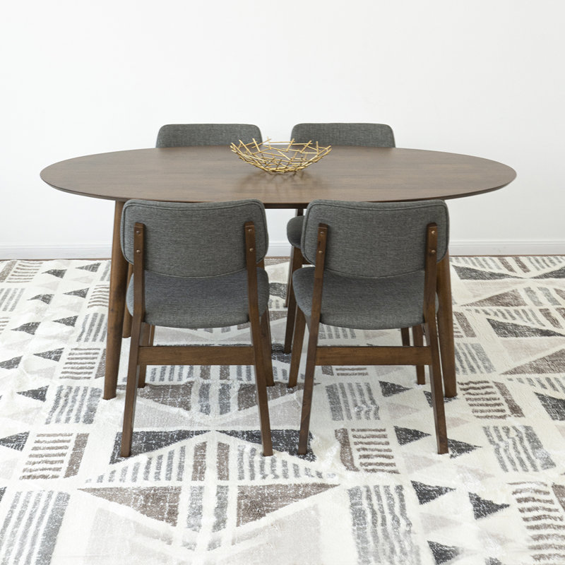 Manheim 5 Mid-Century Modern Dining Set With 4 Fabric Dining Chairs In Gray