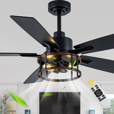 52" Modern Matte Black Ceiling Fan with Light and Remote/APP Control, Quiet DC Motor, Reversible Fan Light for Living Room & Bedroom