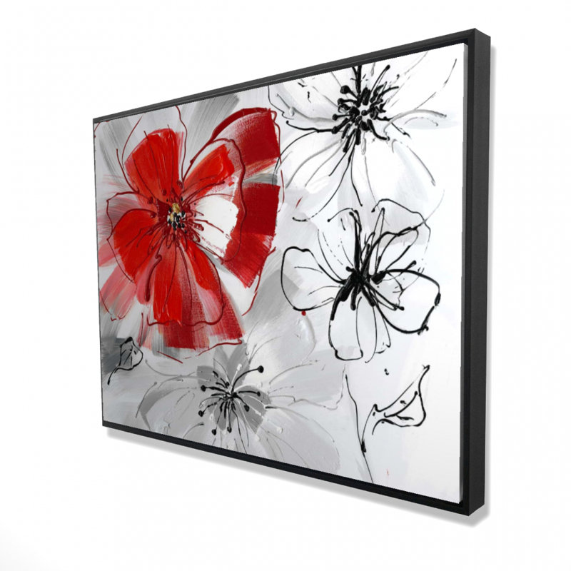 Red And Gray Flowers Print On Canvas