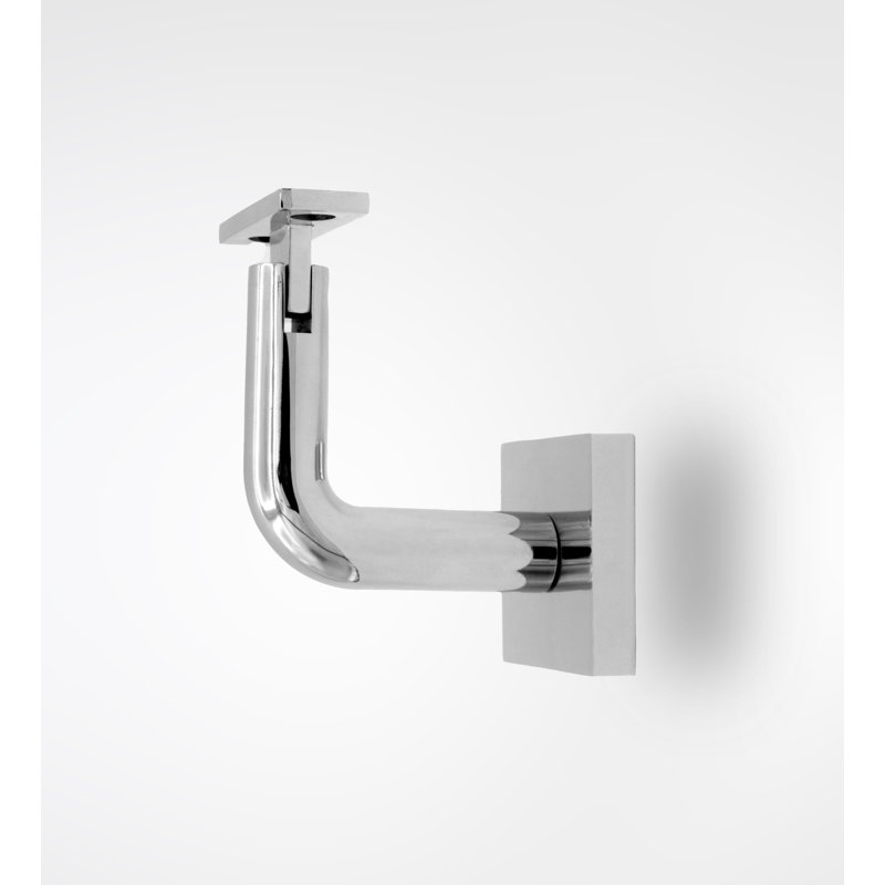 Surface Mount Handrail Bracket with Square Rose and Flat Plate, Polish Stainless Steel