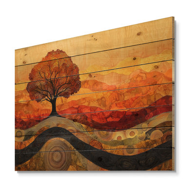 Autumn Birch Tree With Roots Of Serenity II - Tree Wood Wall Decor - On Natural Pine Wood