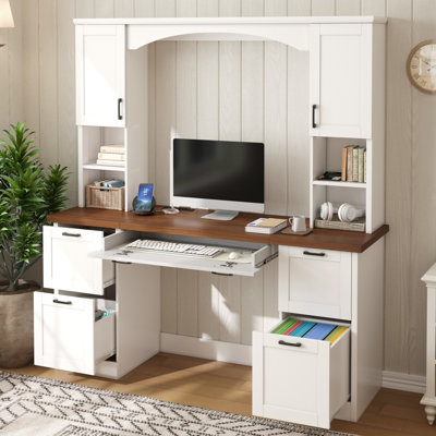 Arched Computer Desk With Charging Station Spacious Storage And Pull-Out Keyboard Tray