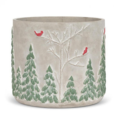 Cardinals dans un pot de fleurs d'hiver