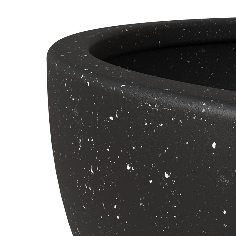 Trevonna Round Bowl-Shaped Fiberstone Planter Handmade MGO Clay Plant Pot with Drainage Holes for Indoor & Outdoor Use, Black