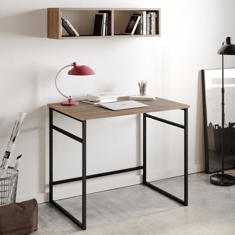 Amelea Metal Base Writing Desk, Walnut/Black