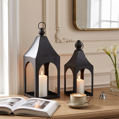 2-Piece Metal Lantern Candle Holders Set
