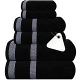 Ensemble de serviettes turques 6 pièces en coton de qualité égyptienne 600 fils Luxury Hotel & Spa, comprenant 2 serviettes de bain, 2 serviettes à main, 2 débarbouillettes, noir foncé
