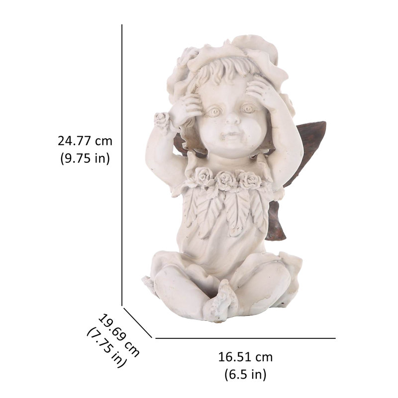 Creamy White and Dark Winged Resin Fairy Statue