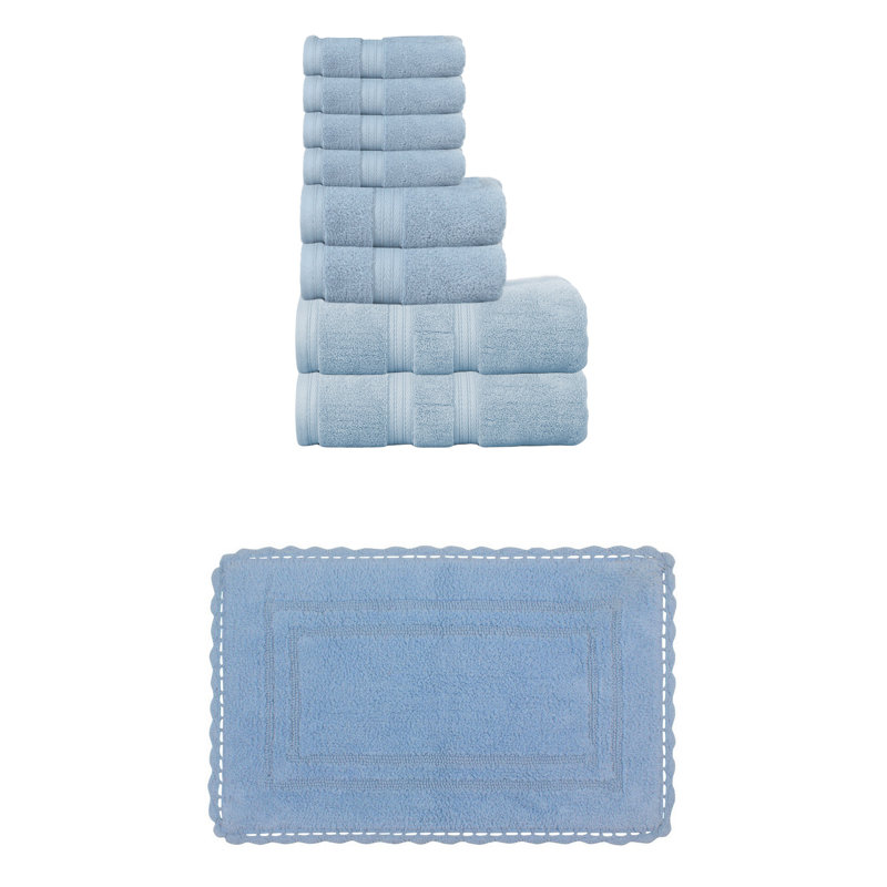Ensemble de serviettes de bain 100% coton 2 pièces Colson et 1 tapis de bain 17 x 24 po Colson (ensemble de 3), lin, Bleu