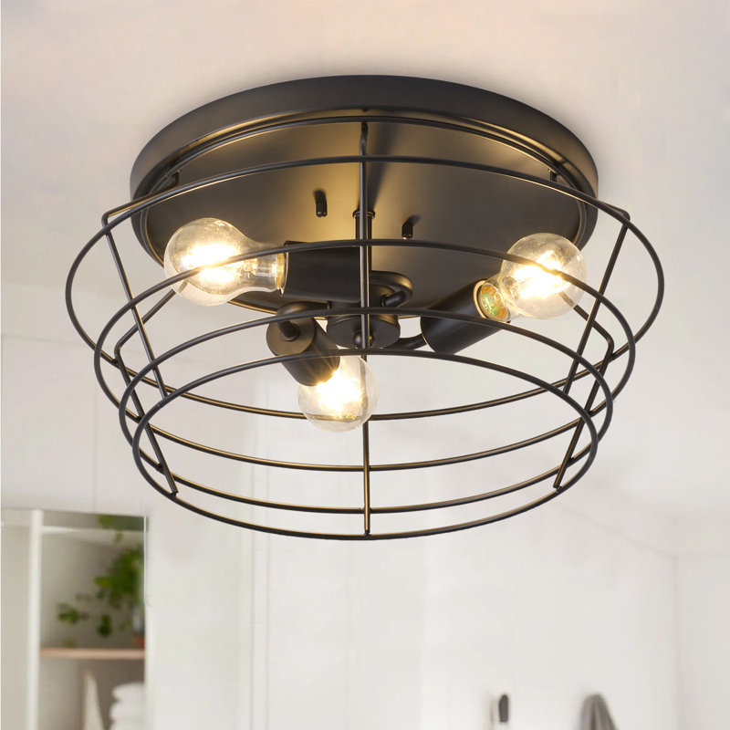 3-Light Bulbs Modern Black Metal Iron Ceiling Light with UL Certification Flush Mounting Light