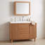 Meuble-lavabo moderne en grain de bois avec lavabo en résine, pied de support central réglable, portes et tiroirs à fermeture en douceur