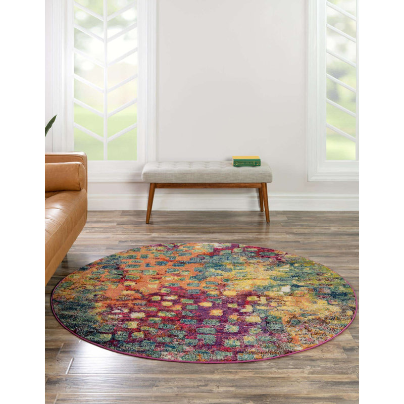 Corlenzo Washable Abstract Indoor Rug, Round 10' x 10'