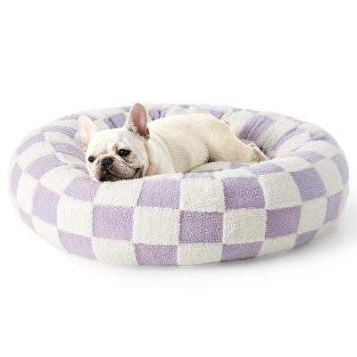 Lesure Cozy Round Donut Pet Bed, Soft Jacquard Plush with Anti-Slip Bottom, Washable for Cats & Small Dogs