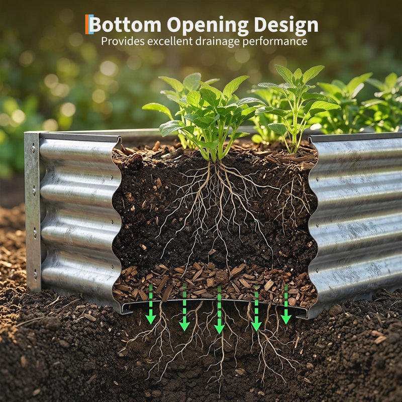 2-Pack 4x2x1ft Raised Garden Beds, Silver Galvanized Steel Open-Bottom Planters, 12in Deep, Silver