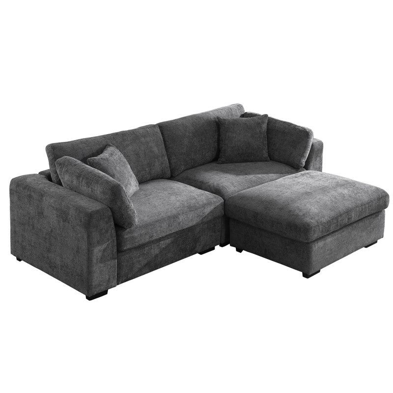 Canapé modulaire surdimensionné avec causeuse, canapé en chenille de 92,12 po, Gris foncé
