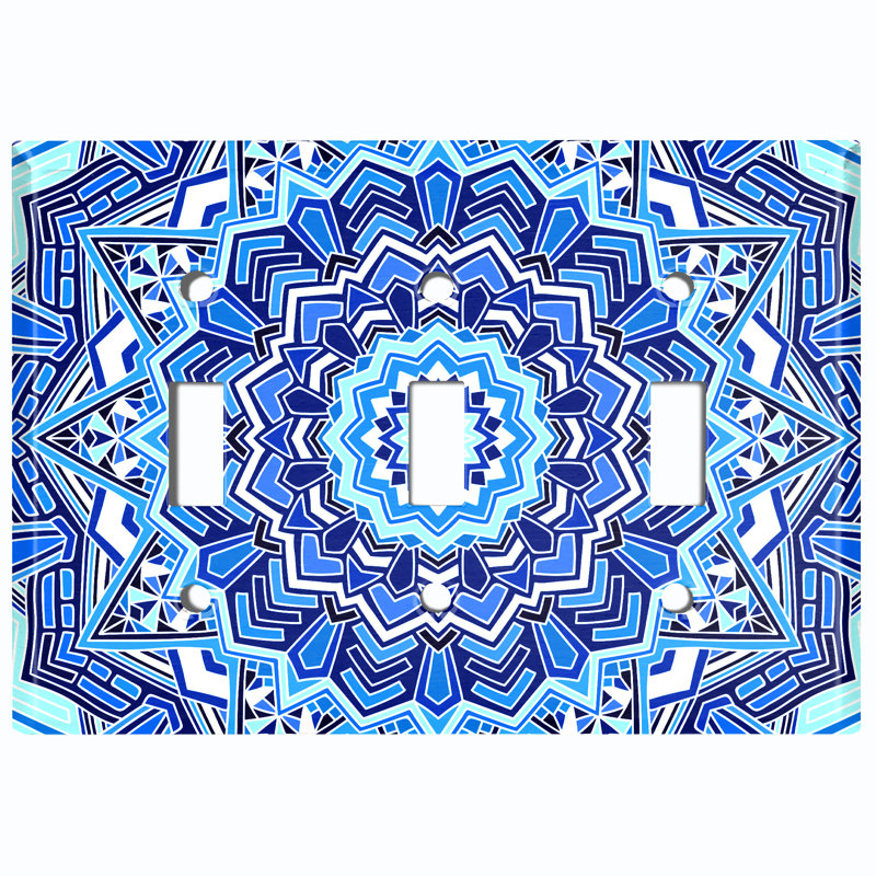 Plaque murale à 3 interrupteurs à bascule Elegant Mandala, Bleu