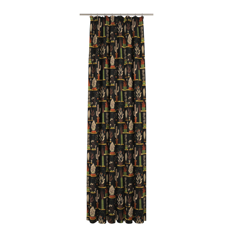 Dames Room Darkening Curtain Single Panel, 130cm Width x 180cm Drop, Black, green and brown