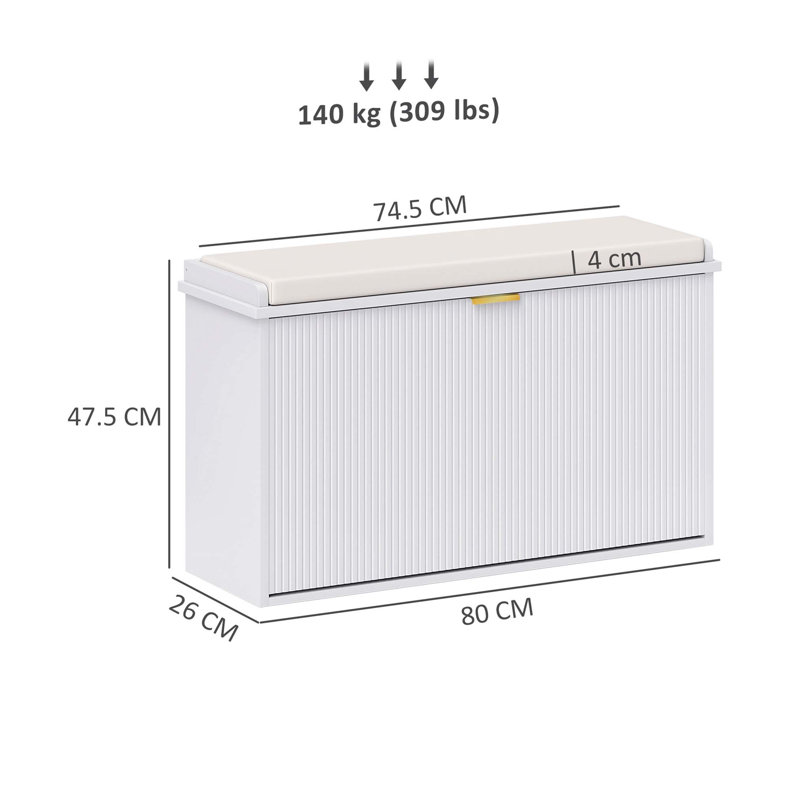 Shoe Storage Bench, 47cm H x 80cm W x 26cm D, White