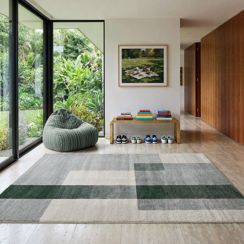 Rectangle Geometric Shapes Area Rug, Cream, Rectangle 120 x 170 cm, Recycled P.E.T