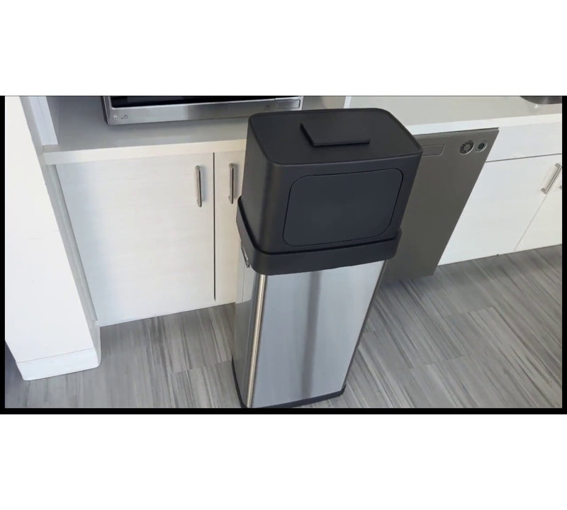 18 Gallon Brushed Stainless Steel Dual Push Lid Trash Can with Wheels