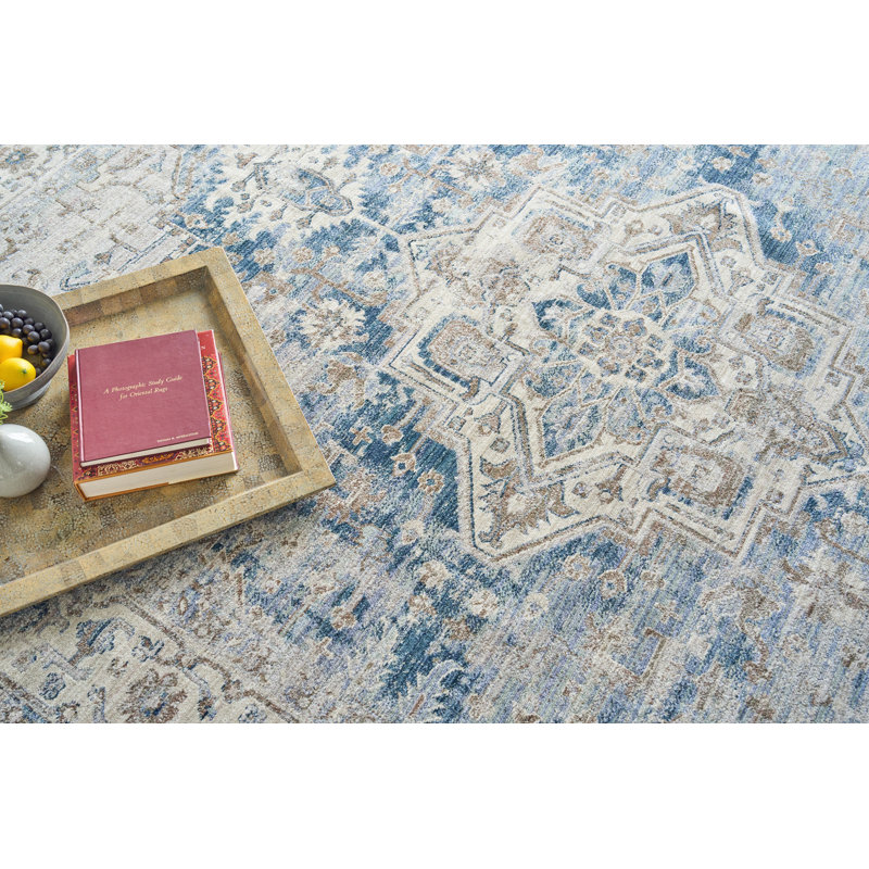 Vintage Looms Blue/Beige Polyester powerloom Area Rug, Rectangle 6' x 9'