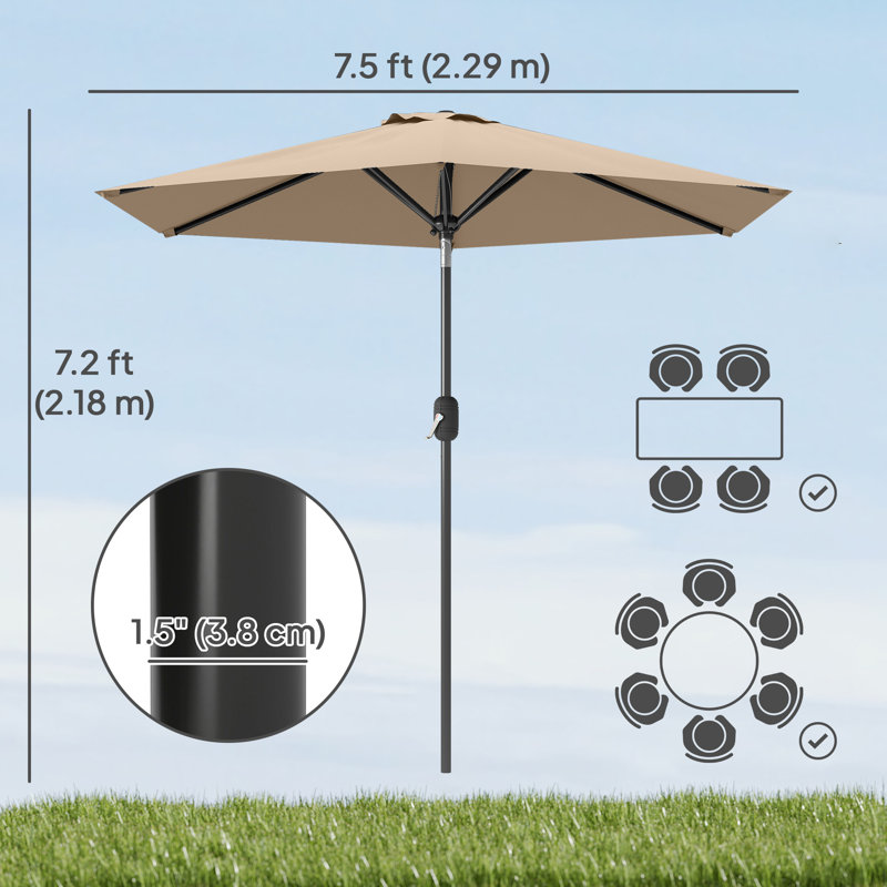 Parasol d'extérieur avec 6 baleines, café, parasol de patio, Café