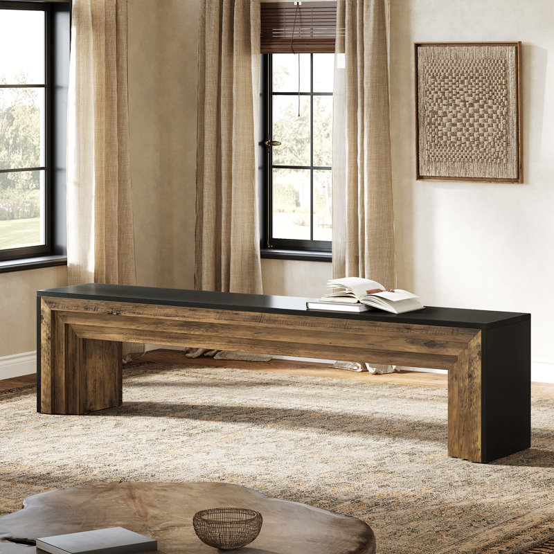 71" Extra Long Entryway Bench, Black/Brown