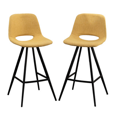 28,5 ", 2 tabourets de hauteur comptoir en tissu de cuisine jaune avec revêtement chic et pieds en métal